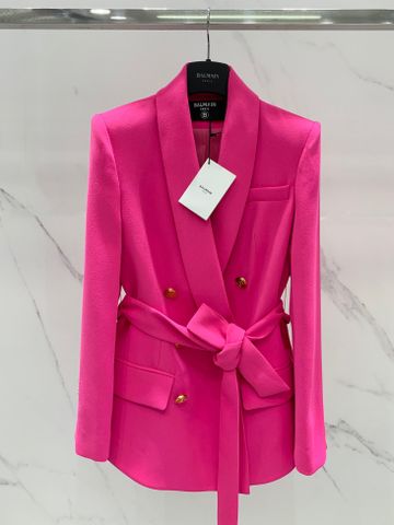 Áo vest nữ BALMAIN* dáng dài màu hồng đai eo đẹp sang VIP 1:1