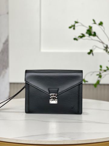 Clutch L*V nam nữ da Vân tăm ngang khóa bạc đẹp lịch lãm