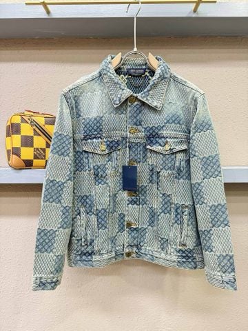 Áo khoác jeans nam L*V hoạ tiết caro đẹp cao cấp