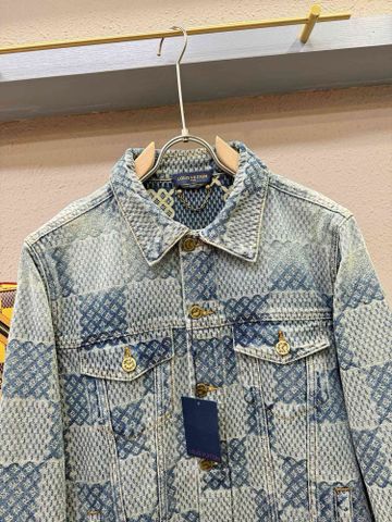 Áo khoác jeans nam L*V hoạ tiết caro đẹp cao cấp