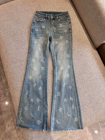 Quần jeans nữ ống loe CHA*NEL* hoạ tiết logo dáng đẹp VIP 1:1