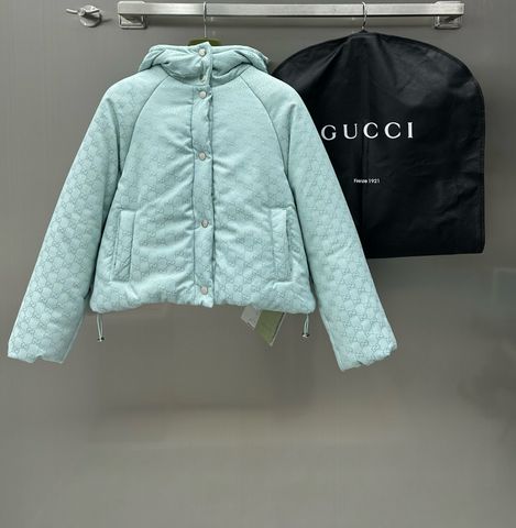 Áo phao nữ GUCCI* hoạ tiết logo xanh có mũ đẹp VIP 1:1