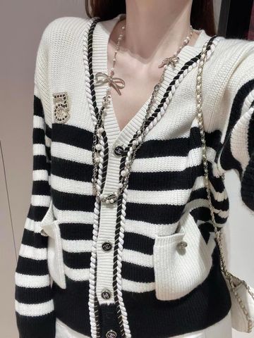 Áo cardigan len nữ chanel* kẻ ngang đen trắng đẹp trẻ trung VIP 1:1