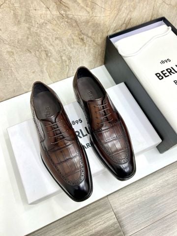 Giày âu BERLUTI* vân cá sấu dáng buộc dây nhuộm màu thủ công đẹp VIP 1:1