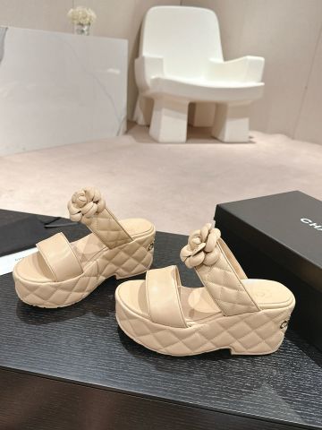 Sandal nữ CHA*NEL* đế xuồng cao 8cm da bò xịn đẹp VIP 1:1