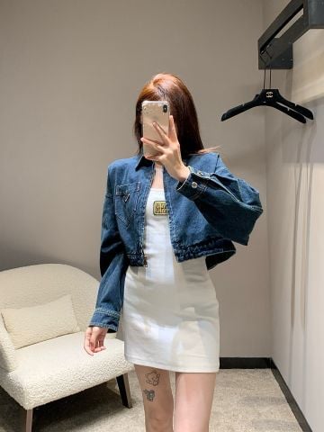 Áo khoác jeans nữ PRADA* dáng lửng rộng đẹp cao cấp