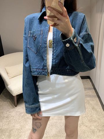 Áo khoác jeans nữ PRADA* dáng lửng rộng đẹp cao cấp