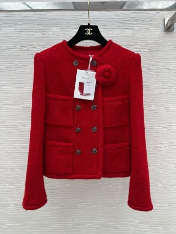 Áo khoác nữ Tweed CHA*NEL* đỏ đẹp VIP 1:1