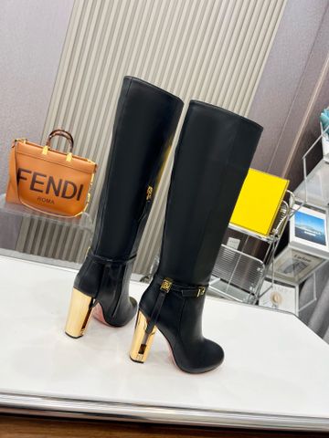 Boot FENDI* cổ cao gần gối da bò xịn gót tráng vàng quai có thể tháo rời đi hai kiểu đẹp VIP 1:1