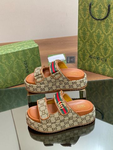 Dép nữ GUCCI* đế cao 6cm hoạ tiết logo canvas đẹp VIP 1:1