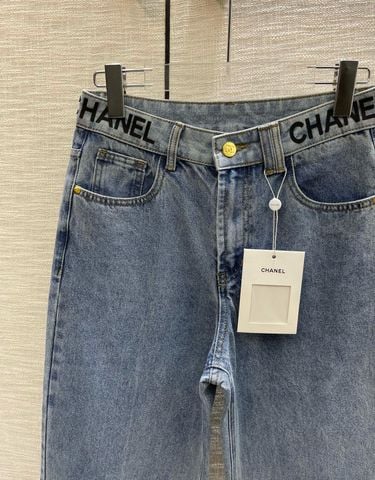 Quần jeans nữ CHA*NEL* ống thẳng cạp thêu chữ đẹp VIP 1:1