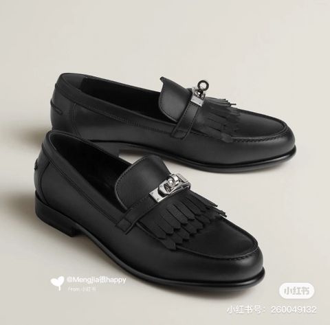 Giày nữ Loafer Hermes* mẫu mới da bò tua rua khoá bạc đẹp sang thanh lịch VIP 1:1