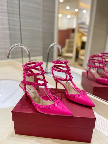 Giày cao gót VALENTINO* 3 quai cao 6,5cm da bóng màu mới đẹp sang VIP 1:1