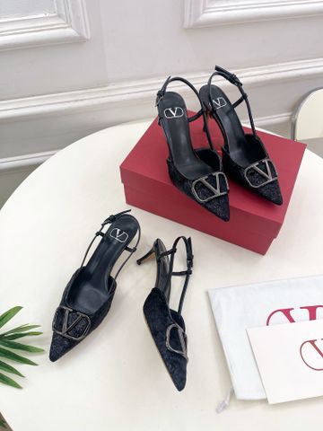 Giày cao gót VALENTINO* cao 5cm và 8cm da bò lông đen đẹp VIP 1:1