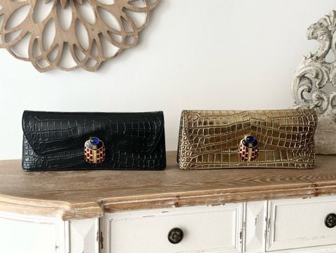 Clutch CHNEL* vân cá sấu vàng đồng VIP 1:1