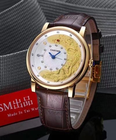 Đồng hồ cartier máy cơ mặt trạm rồng vàng phong thuỷ