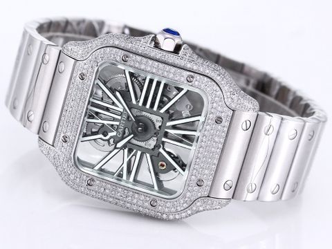 Đồng hồ nam nữ cartier* mặt vuông lộ cơ nạm kim vỏ bạc cực đẹp sang độc đáo đẳng cấp VIP 1:1