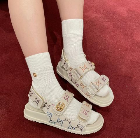 Sandal nữ GUCCI* hoạ tiết logo canvas lót da bê hai quai dáng khoẻ đẹp VIP 1:1