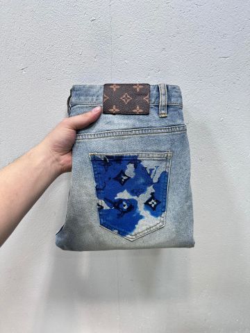 Quần jeans nam LV* túi phối Monogram loang xanh đẹp độc VIP 1:1
