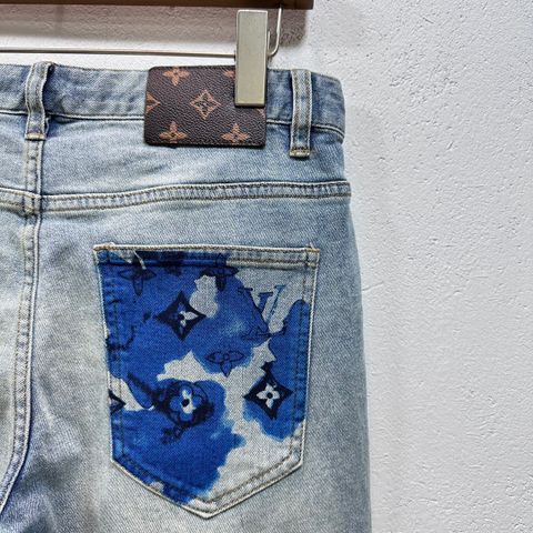 Quần jeans nam LV* túi phối Monogram loang xanh đẹp độc VIP 1:1