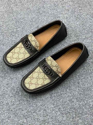 Giày lười GUCCI* da bò phối canvas hoạ tiết Logo đẹp SIÊU CẤP