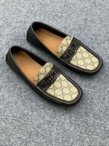 Giày lười GUCCI* da bò phối canvas hoạ tiết Logo đẹp SIÊU CẤP