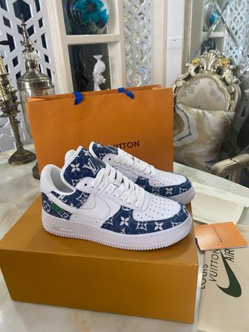 Giày thể thao nam LV* x nike da bò phối Monogram denim xanh đẹp VIP 1:1