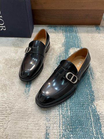 Giày nam Loafer DIOR* da bóng đai ngang nẹp Logo bạc VIP 1:1