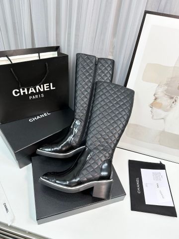 Boot chanel* cổ cao gần gối gót vuông cao 7cm đẹp sang VIP 1:1