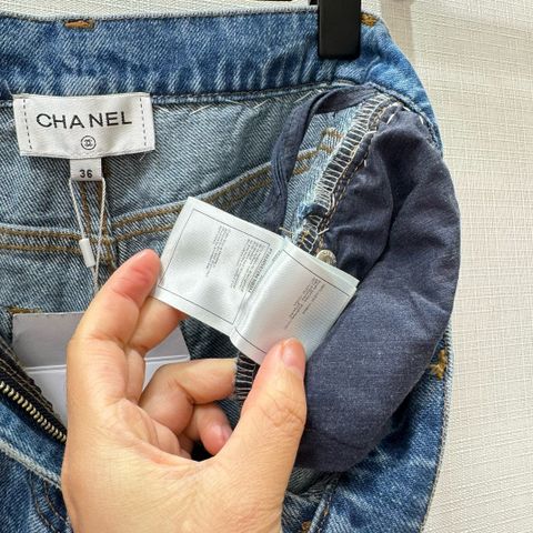 Quần jeans nữ chanel* phối da xích vàng kiểu đẹp độc VIP 1:1