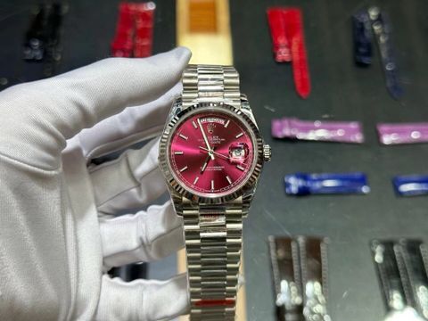 Đồng hồ nữ rolex* case 36mm vỏ bạc mặt màu cherry