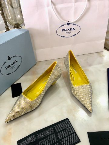 Giày nữ PRADA* mũi nhọn đính đá lót màu đẹp sang VIP 1:1