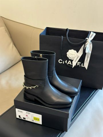 Boot chanel* cổ lỡ da bò lỳ gót xích bạc đẹp VIP 1:1