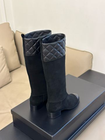 Boot chanel* da lộn cổ cao gần gối phối da lỳ đẹp VIP 1:1