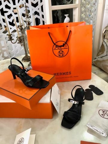 Sandal cao gót Hermes* quai da bò khoá bạc VIP 1:1