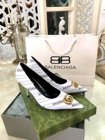 Giày cao gót GUCCI* x BALENCIAGA* da bò in hoạ tiết chữ đẹp SIÊU CẤP