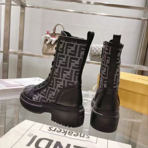 Boot FENDI* cổ lỡ phối canvas hoạ tiết logo đẹp dáng khoẻ VIP 1:1