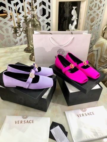 Giày bệt VERSACE* hở mũi chất lụa satin xịn quai nơ đẹp sang VIP 1:1