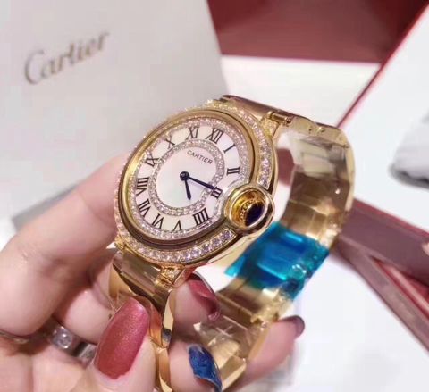 Đồng hồ nữ cartier hợp kim mạ vàng nạm đá mạ vàng