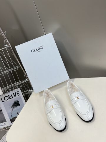 Giày nữ Loafer ce*line* da bóng mờ lót lông ấm đẹp sang