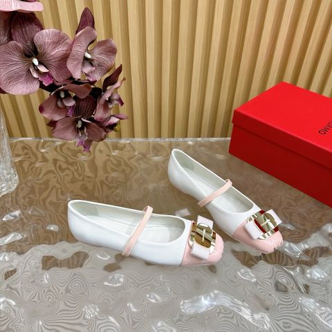 Giày bệt búp bê SALVATORE* phối trắng Hồng đẹp sang VIP 1:1