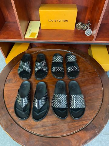 Dép nam Louis* LV* quai da bóng in hoạ tiết Monogram hàng độc