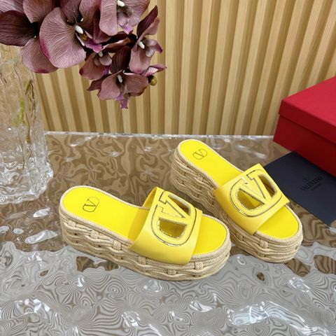 Dép đế xuồng cói VALENTINO* cao 8,5cm quai da bò logo đẹp VIP 1:1