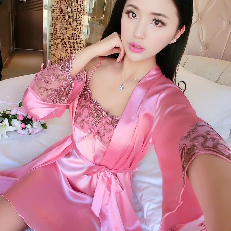 Áo choàng kèm váy ngủ lụa kiểu trơn gợi cảm TK1765 Happyshop #1 Áo choàng kèm váy ngủ lụa kiểu trơn gợi cảm TK1765 Happyshop