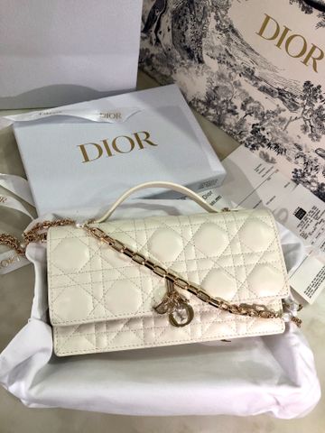 Túi xách nữ Dior* mini 21cm da cừu vân caro khoá xích vàng phối ngọc đẹp sang VIP 1:1