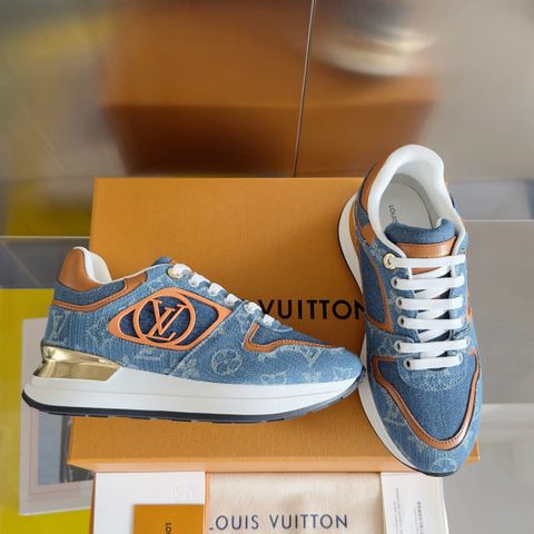 Giày thể thao nữ L*V đế cao 5cm chất denim Monogram xanh form dáng đẹp VIP 1:1