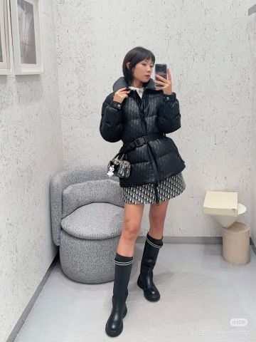 Áo phao nữ Di*or* hoạ tiết oblique đai eo đẹp chất VIP 1:1