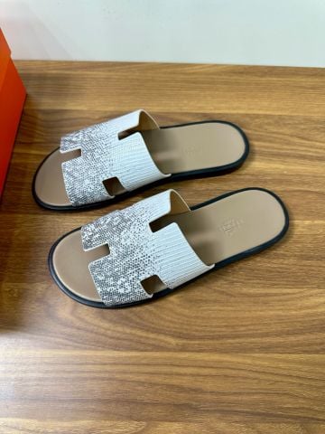 DÉP Herme*  SLIDE UNISEX (Phiên bản đôi) vân da thằn lằn