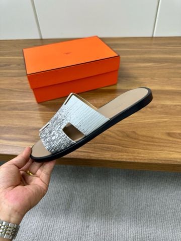 DÉP Herme*  SLIDE UNISEX (Phiên bản đôi) vân da thằn lằn