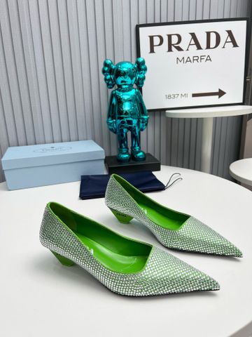 Giày nữ PRADA* mũi nhọn đính đá lót màu đẹp sang VIP 1:1